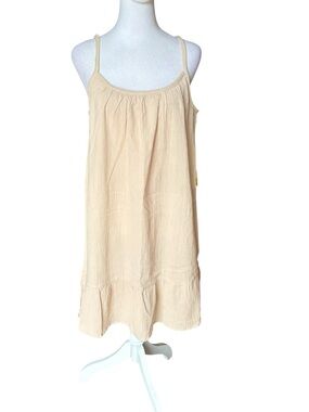 Loungees Cotton Gauzy Mini Tank Dress Beige Womens Size Medium NEW